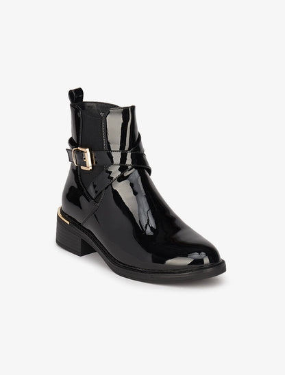 Bottines vernies à détails dorés - Noir - 3