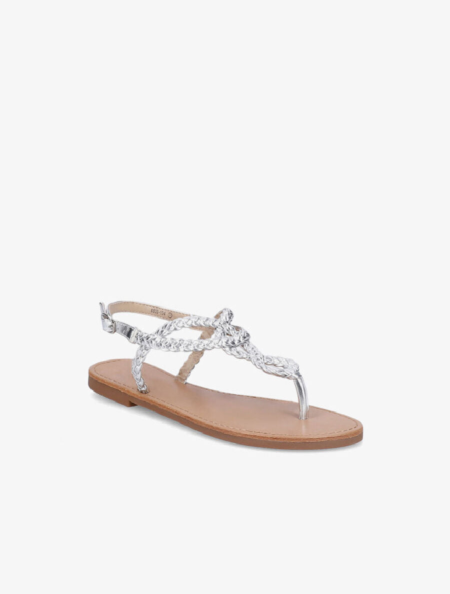 Nu-pieds à bride en T tressée - Argent - 1