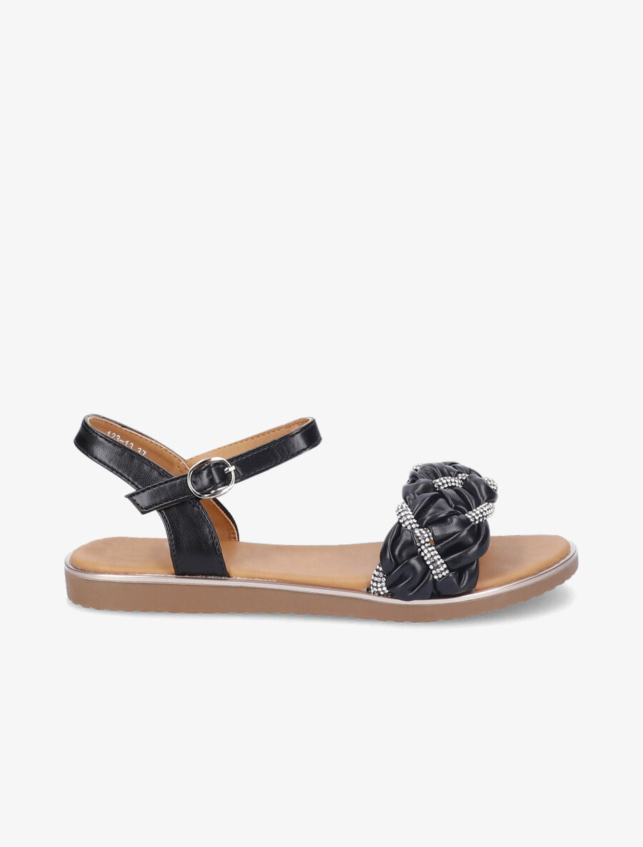 Nu-pieds à ganses ornées de strass - Noir - 2