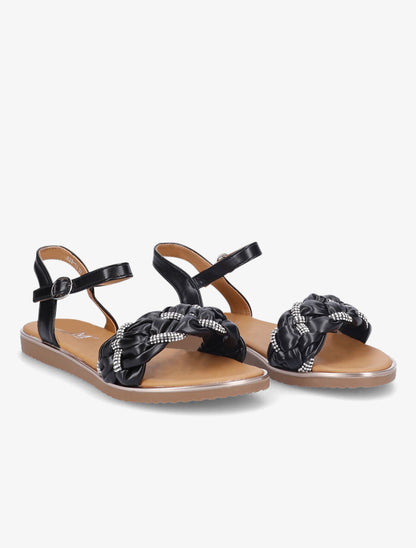 Nu-pieds à ganses ornées de strass - Noir - 4