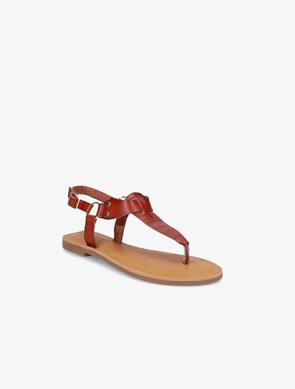 Nu pieds à bride en T effet croco - Marron - 1