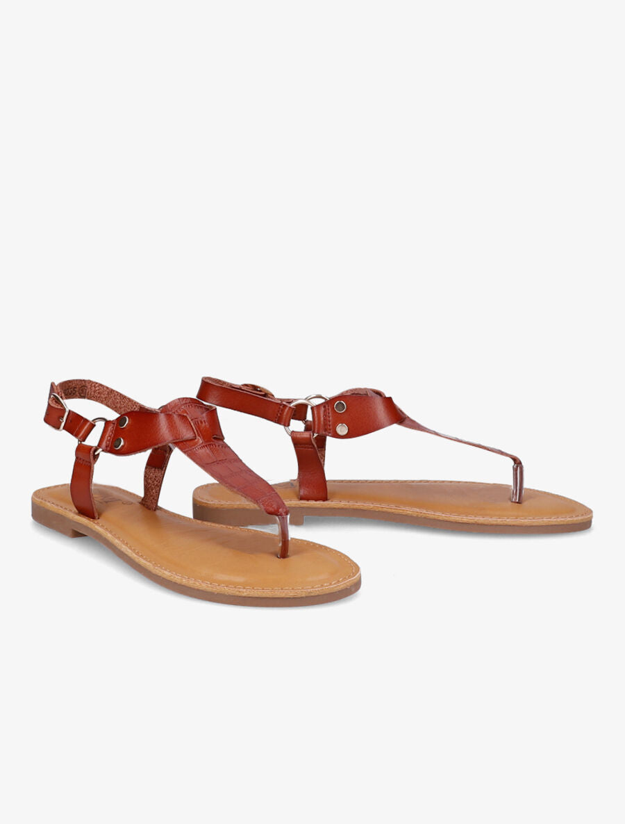 Nu pieds à bride en T effet croco - Marron - 4