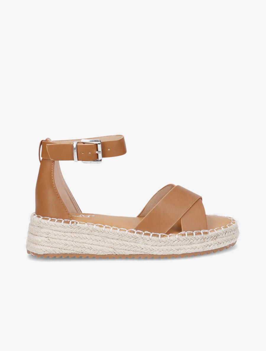 Sandales à plateforme et ganses croisées - Camel - 1