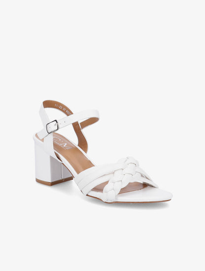 Sandales à talons et brides tressées - Blanc - 2