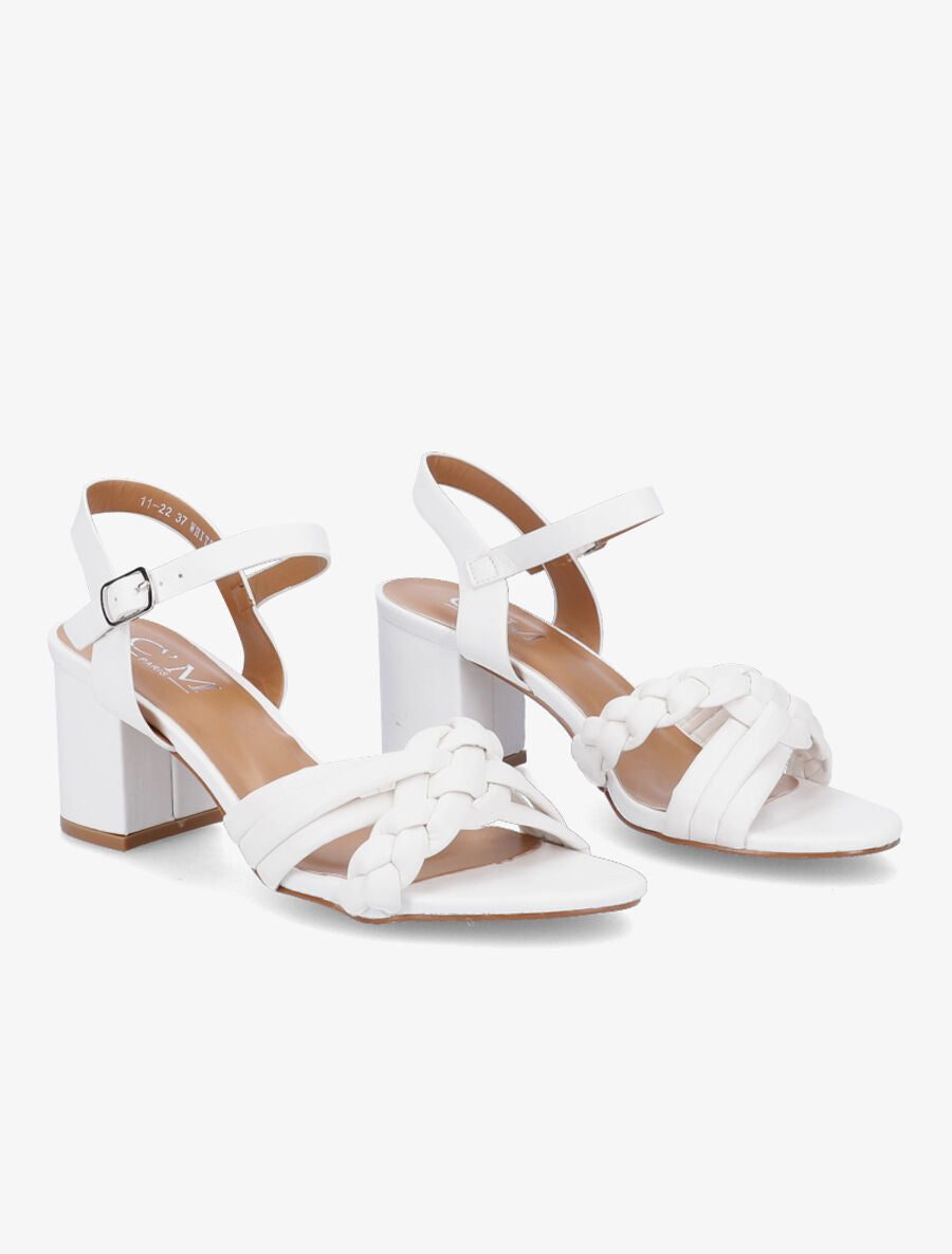 Sandales à talons et brides tressées - Blanc - 4