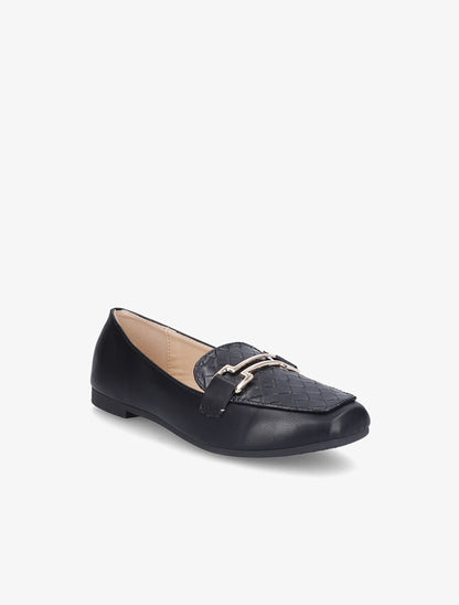 Mocassins à boucle en simili tressé - Noir - 5