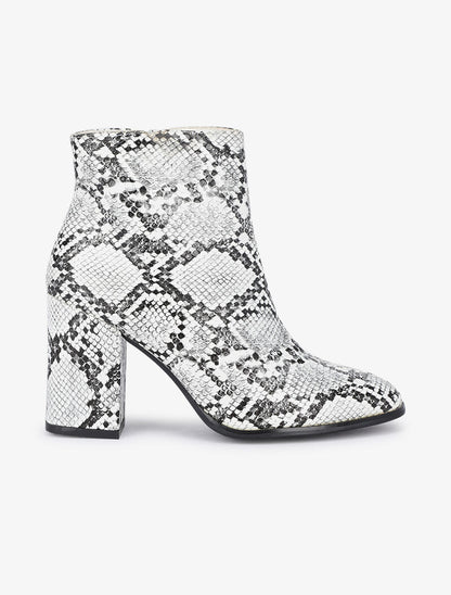 Bottines à talons effet python - Blanc - 2