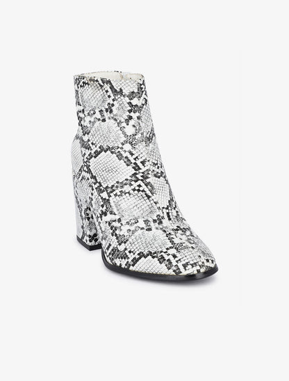 Bottines à talons effet python - Blanc - 3