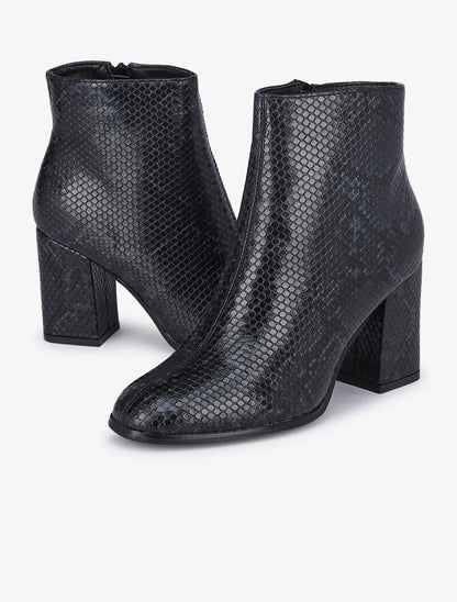 Bottines à talons effet python - Noir - 1
