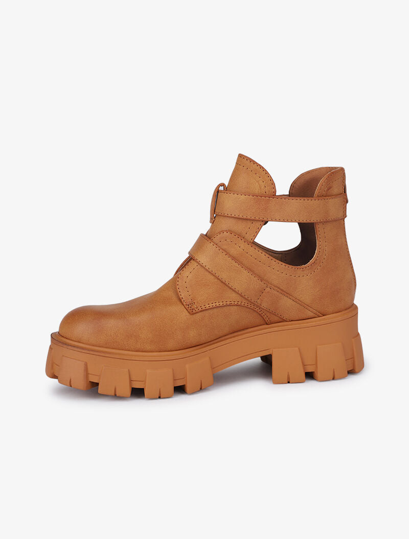 Boots à double sangles à boucles dorées - Camel - 4