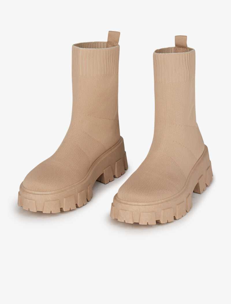 Bottines en tissu stretch à semelles crantées - Taupe - 1