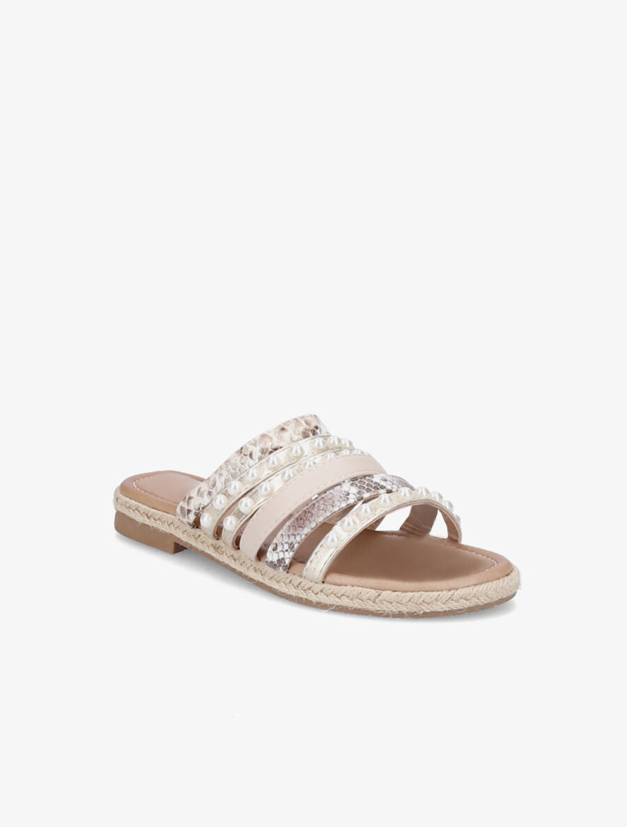 Mules à brides ornées de perles - Beige - 1