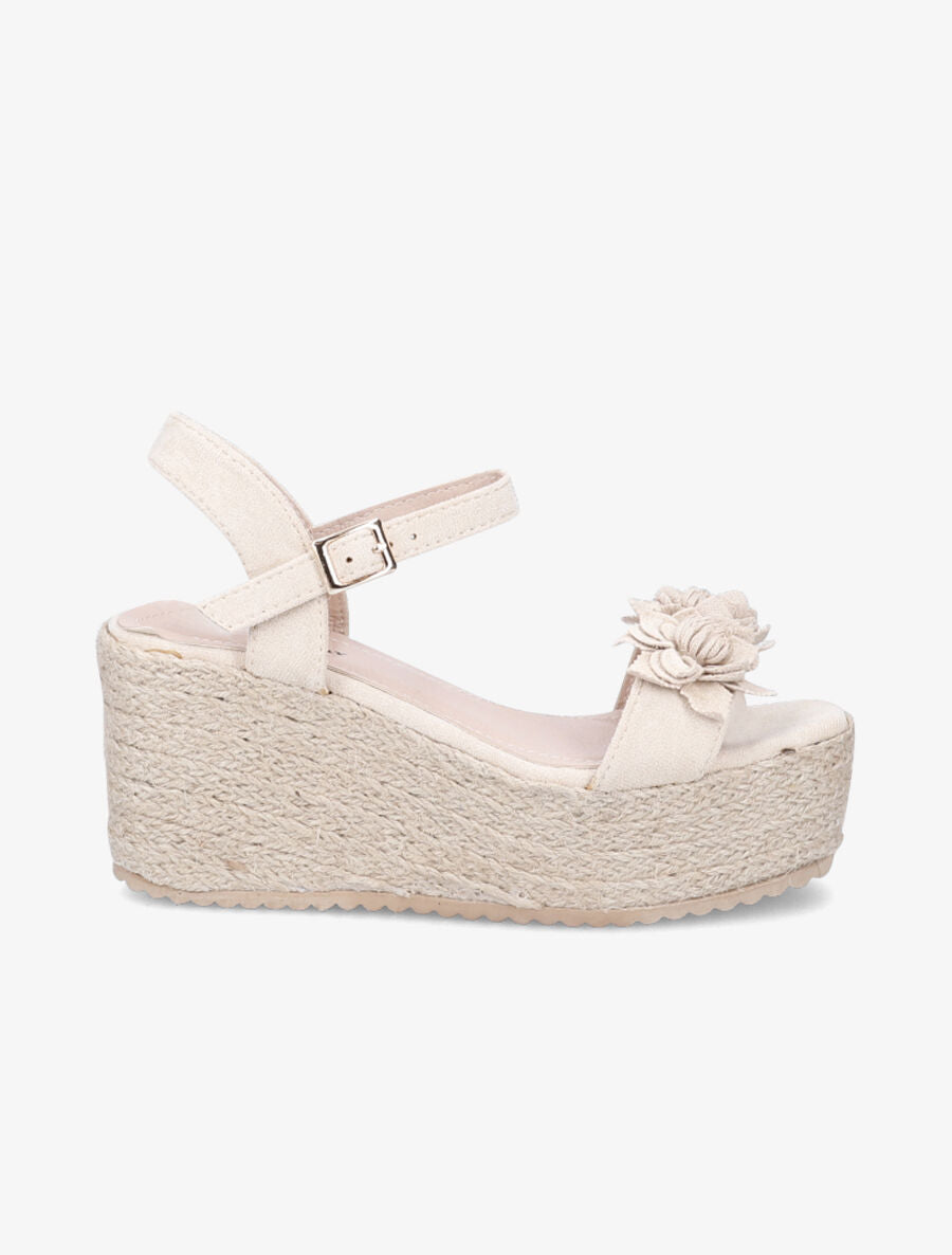 Sandales en suédine à ganses ornées de fleurs - Beige - 1