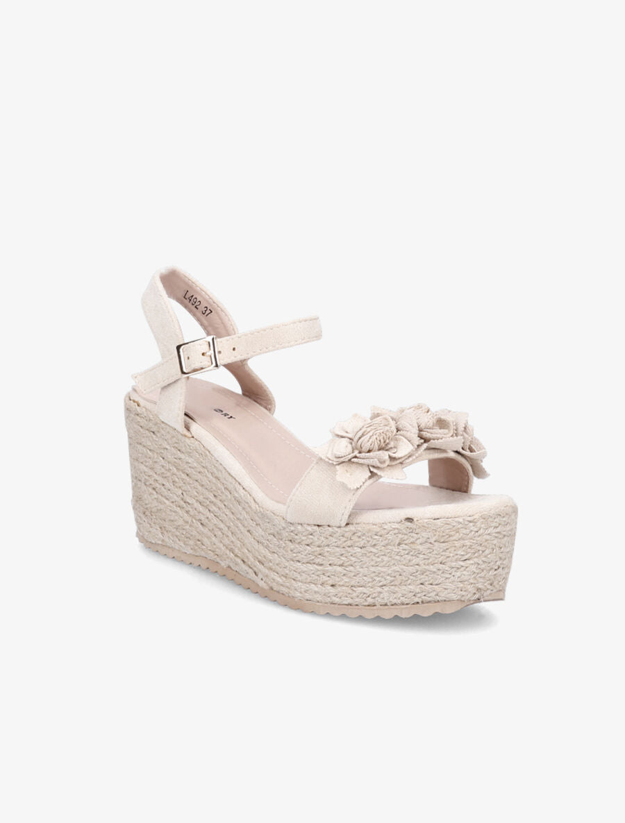Sandales en suédine à ganses ornées de fleurs - Beige - 2