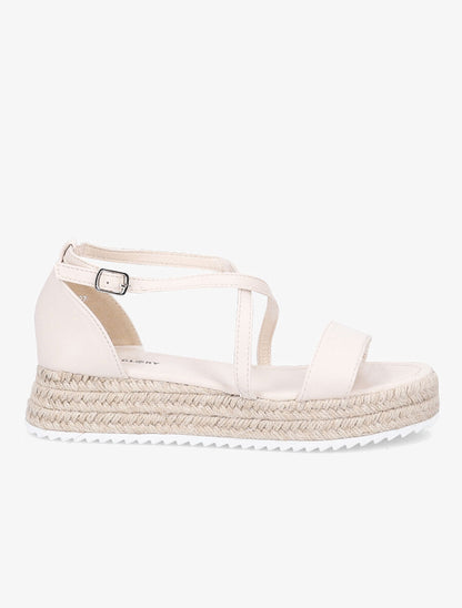 Nu-pieds en simili à plateforme en raphia - Beige - 1