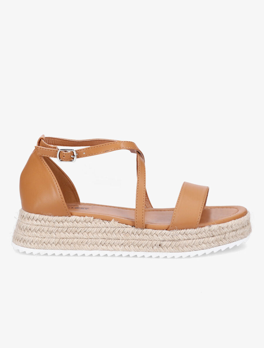 Nu-pieds en simili à plateforme en raphia - Camel - 5