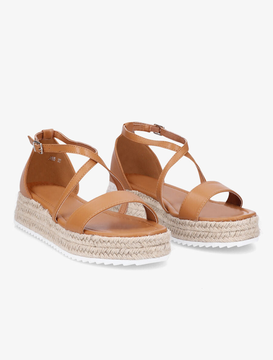 Nu-pieds en simili à plateforme en raphia - Camel - 4