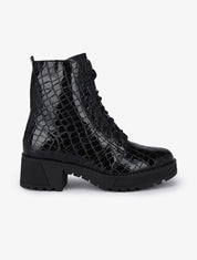 Rangers à semelles crantées effet croco vernis - Noir - 5