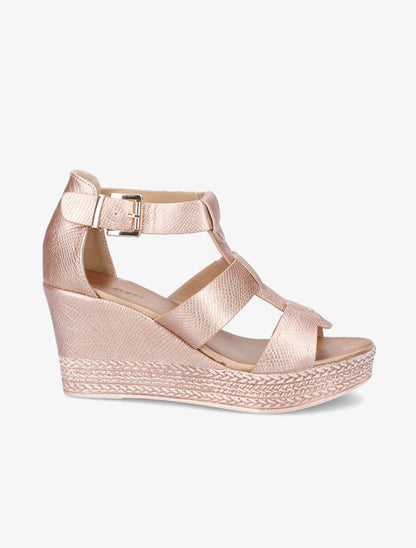 Sandales compensées effet python - Rose gold - 1