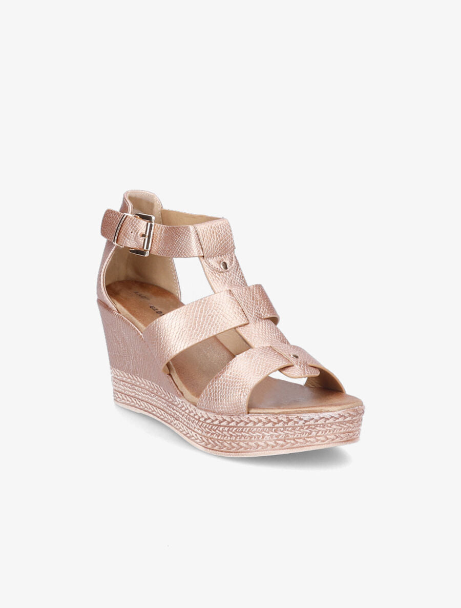 Sandales compensées effet python - Rose gold - 2