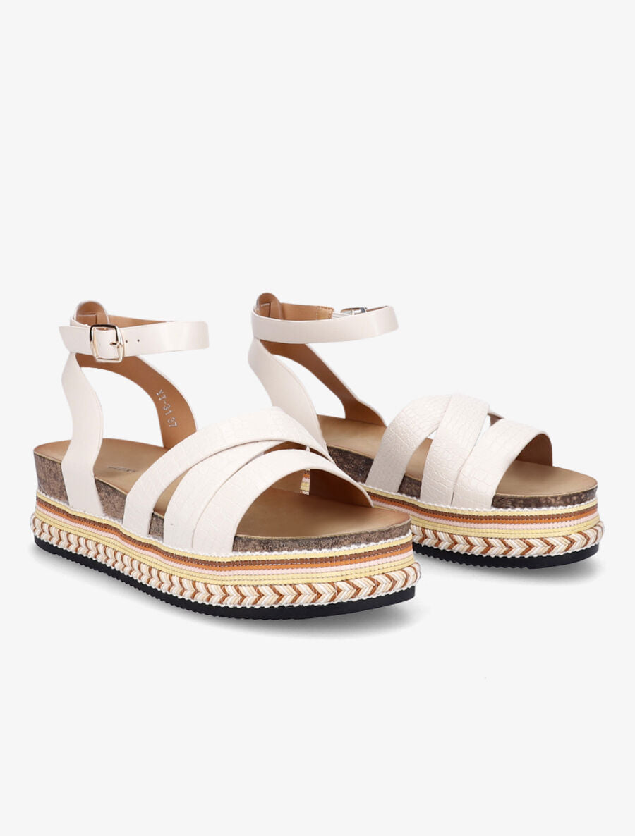 Sandales en simili à plateforme stylisée - Beige - 4