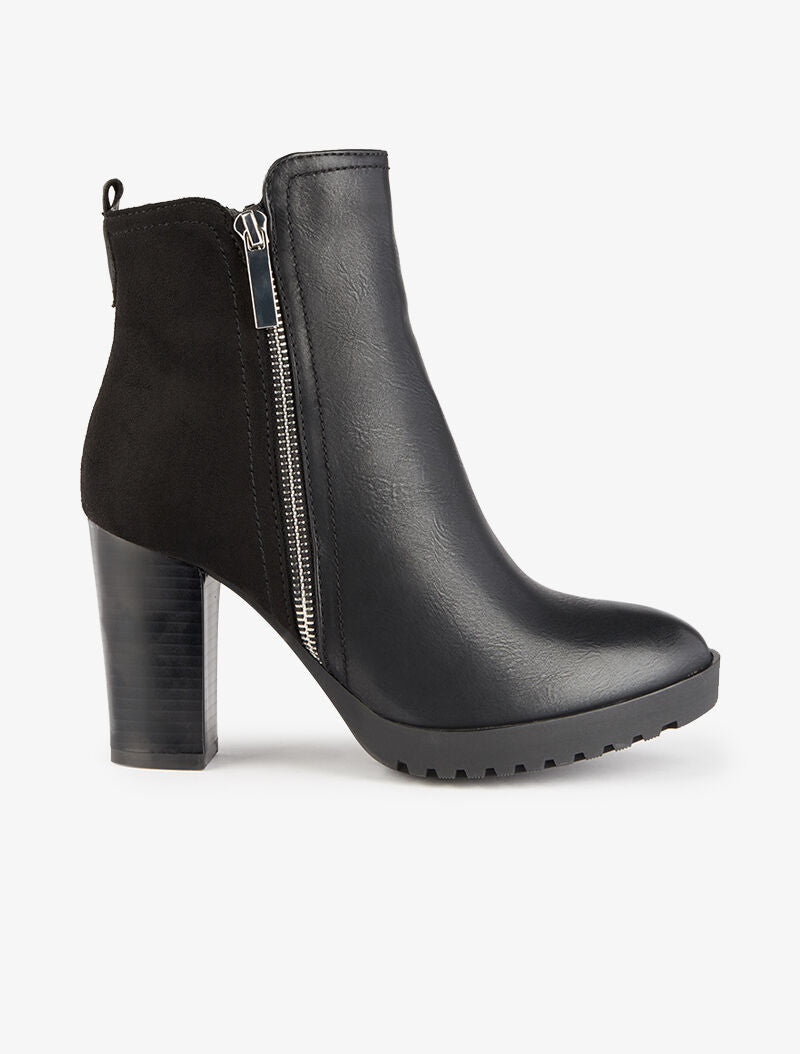Bottines montantes bimatière - Noir - 1