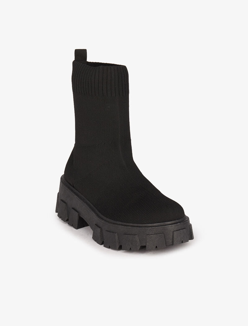 Bottines en tissu stretch à semelles crantées - Noir - 3