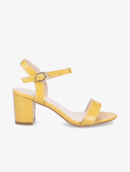 Sandales en simili vernis effet croco - Jaune moutarde - 5