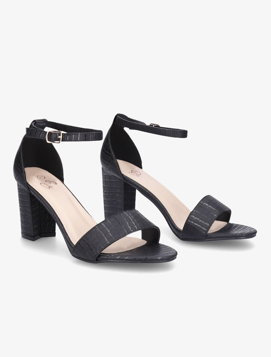 Sandales en simili mat effet croco - Noir - 4