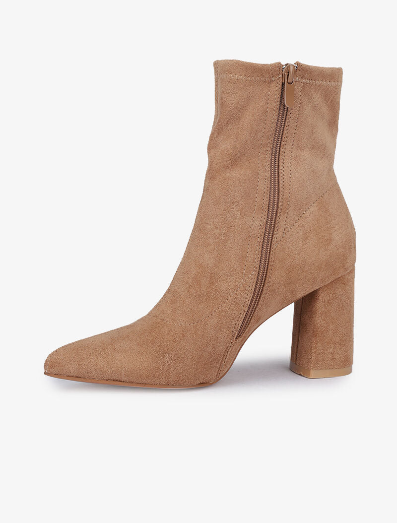 Bottines montantes à talons et bouts pointus - Beige - 4