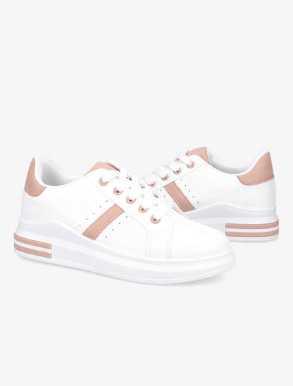 Sneakers en simili à bandes suédées - Rose - 4