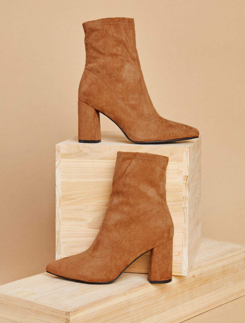 Bottines montantes à talons et bouts pointus - Camel - 5
