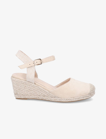 Sandales compensées en suédine et raphia - Beige - 5