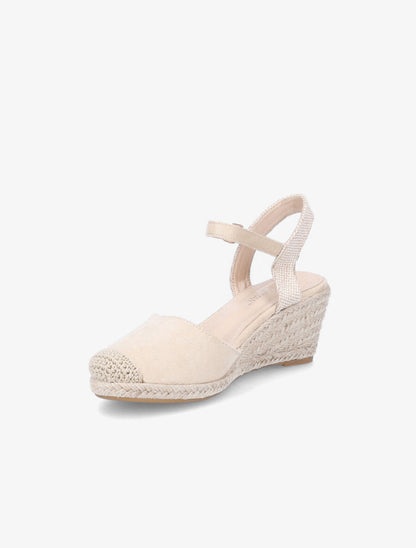 Sandales compensées en suédine et raphia - Beige - 3