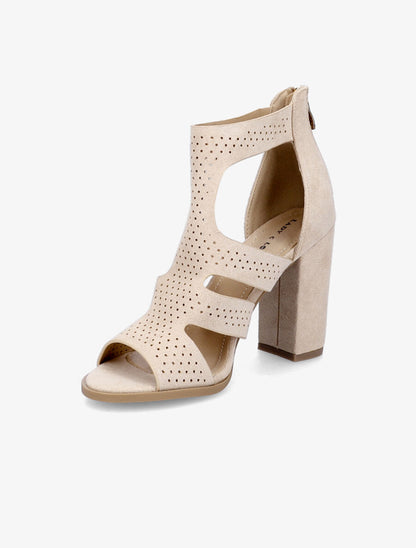 Sandales ajourées en suédine à talon - Beige - 3