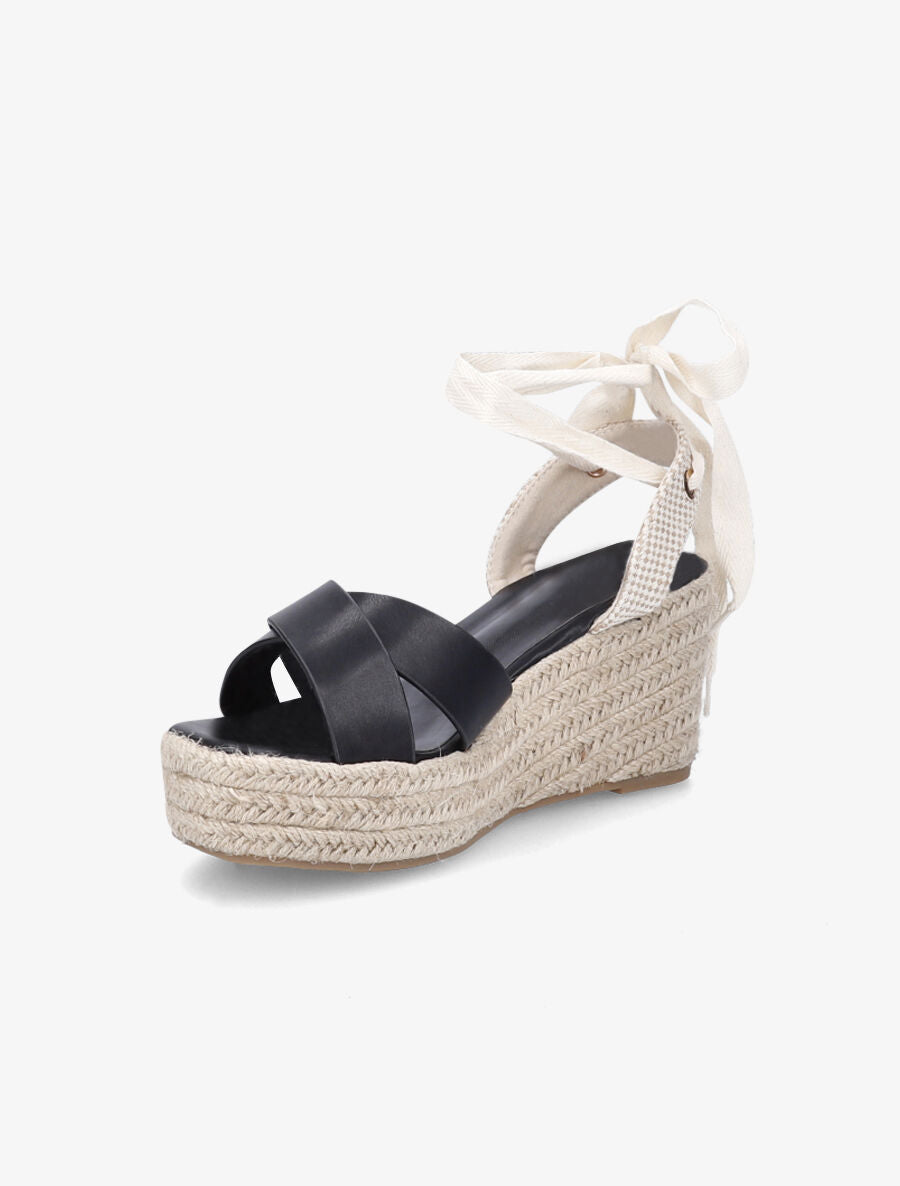 Sandales compensées en simili style espadrille - Noir - 3