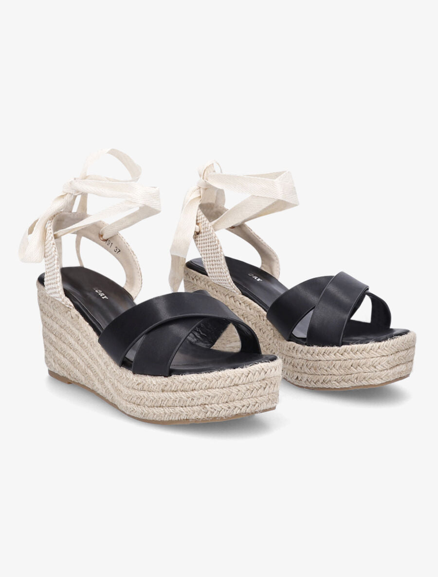 Sandales compensées en simili style espadrille - Noir - 4