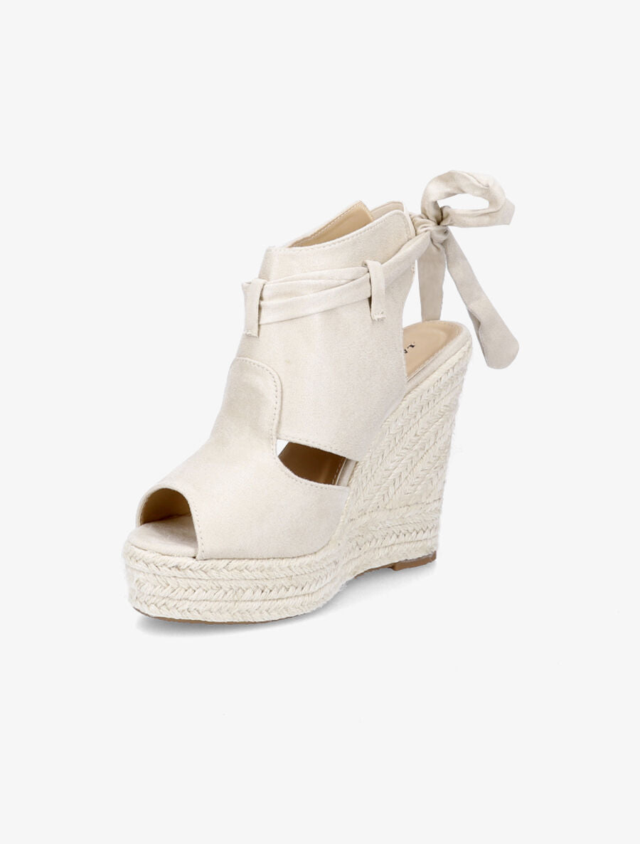 Sandales compensées en suédine à liens - Beige - 3