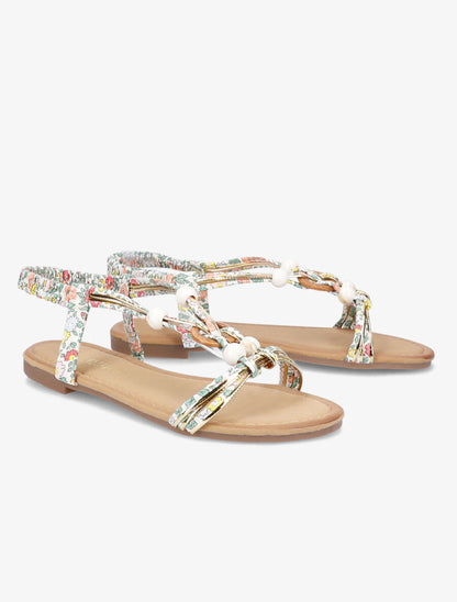 Nu-pieds à perles imprimé fleuri - Écru - 4