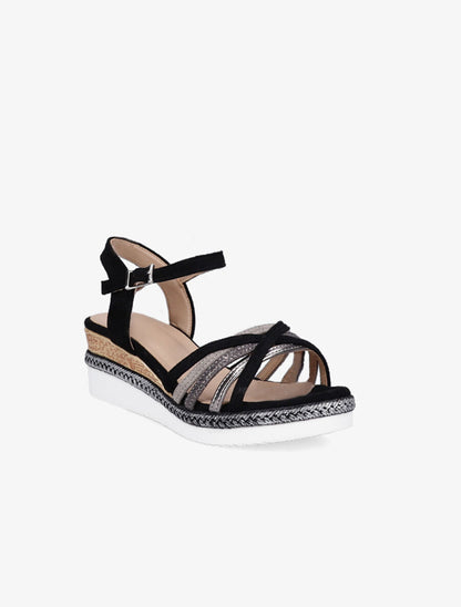 Sandales compensées à brides croisées - Noir - 2