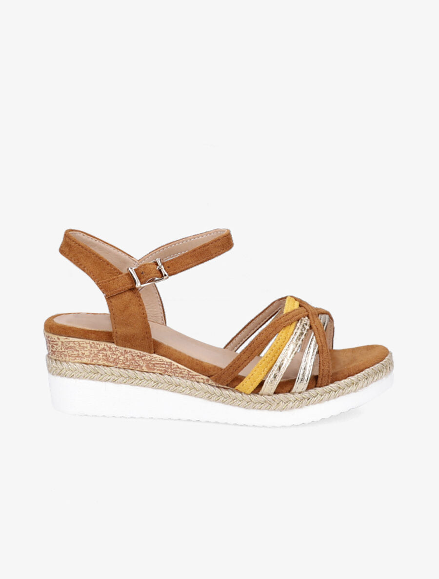 Sandales compensées à brides croisées - Camel - 1