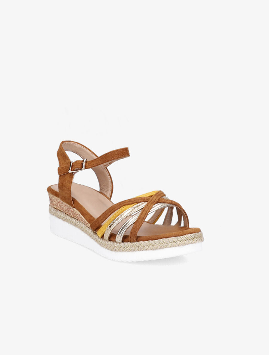 Sandales compensées à brides croisées - Camel - 2