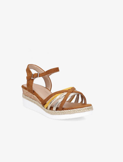 Sandales compensées à brides croisées - Camel - 2