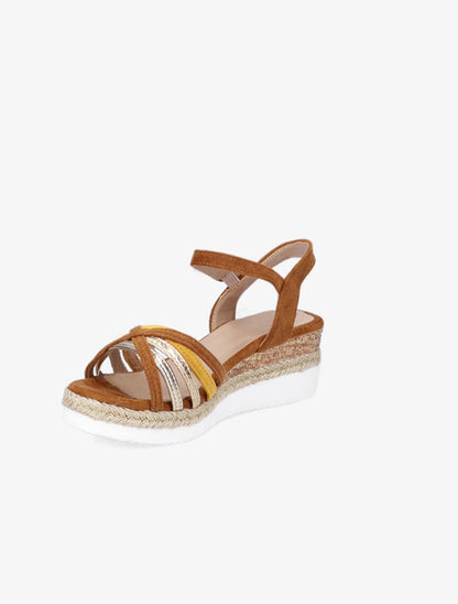 Sandales compensées à brides croisées - Camel - 3