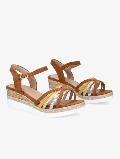 Sandales compensées à brides croisées - Camel - 4