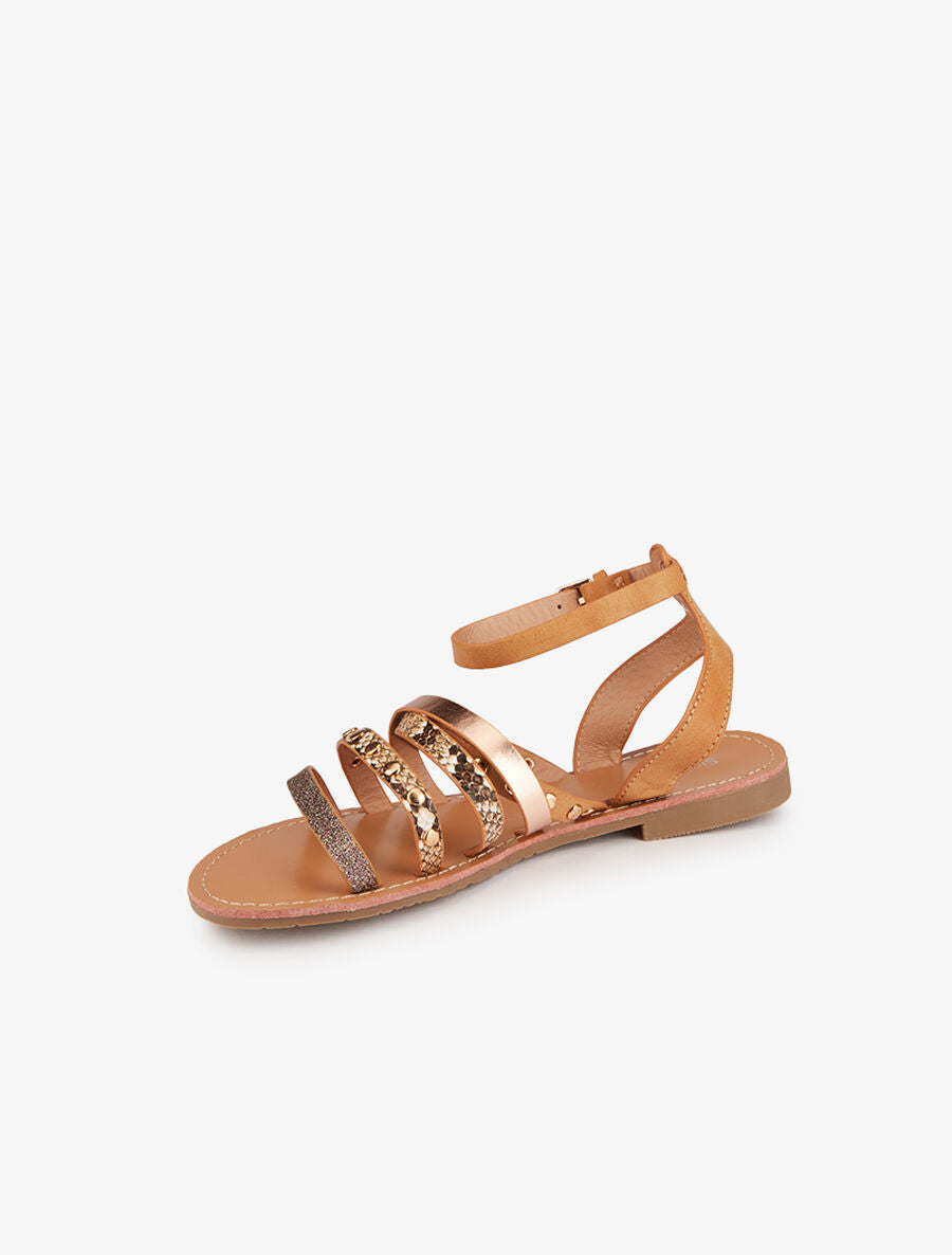 Nu-pieds multi brides stylisées - Camel - 3