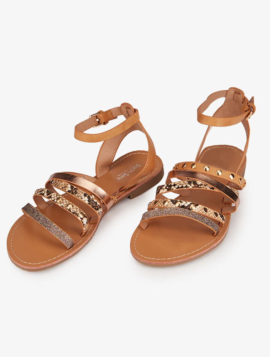 Nu-pieds multi brides stylisées - Camel - 4