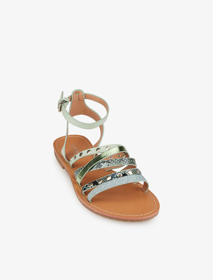 Nu-pieds multi brides stylisées - Vert - 1