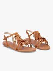 Nu-pieds en suédine et à franges - Camel - 1