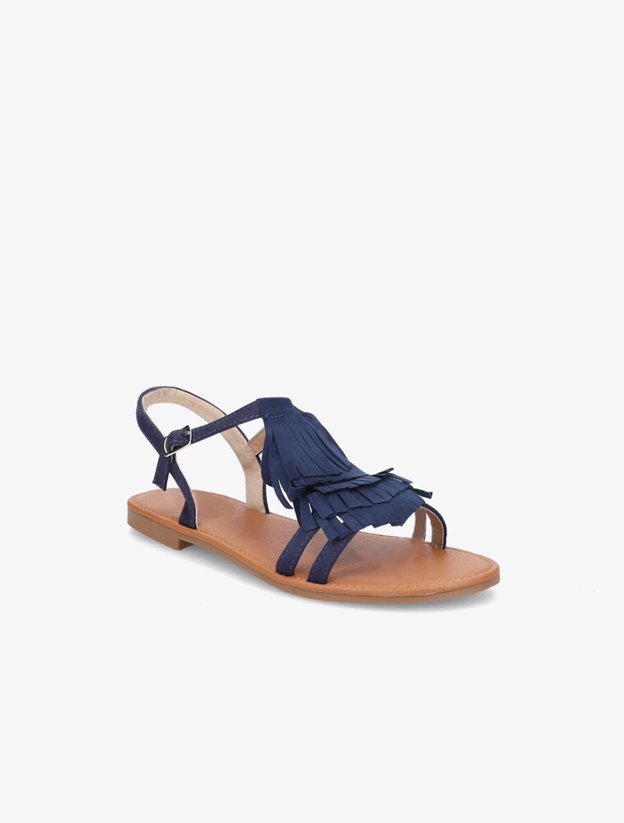 Nu-pieds en suédine et à franges - Marine - 1